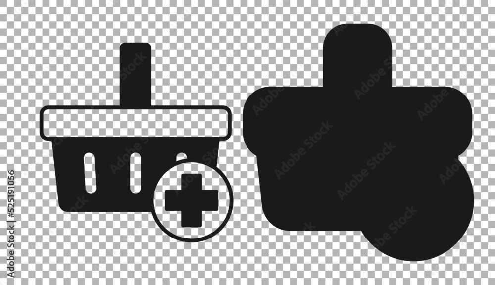 Black Add to Shopping basket icon isolated on transparent background. Online buying concept. Delivery service. Supermarket basket symbol. Vector Black Add to Shopping basket icon isolated on transparent background. Online buying concept. Delivery service. Supermarket basket symbol. Vector
