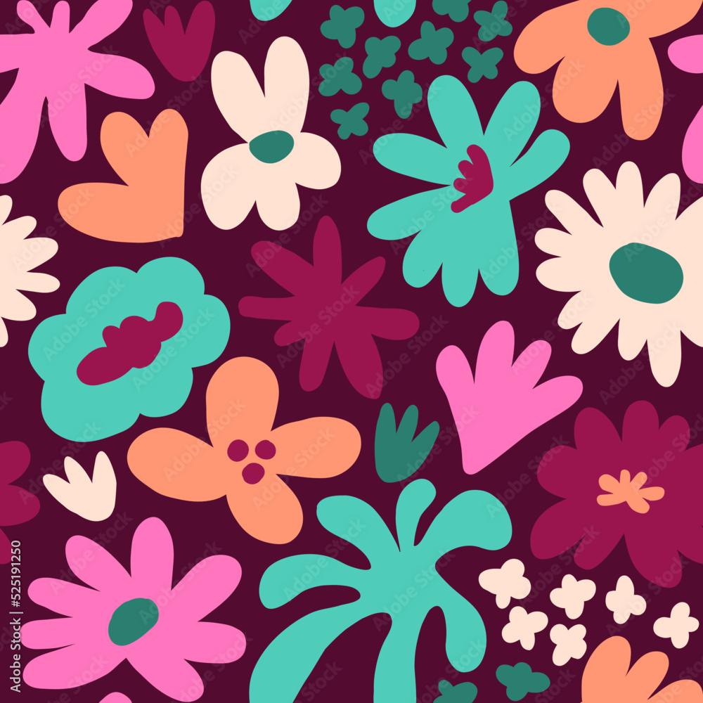 Obraz premium Abstract seamless pattern with cute hand drawn meadow flowers. Fashion stylish natural background.