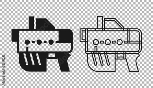 Black Futuristic space gun blaster icon isolated on transparent background. Laser Handgun. Alien Weapon. Vector