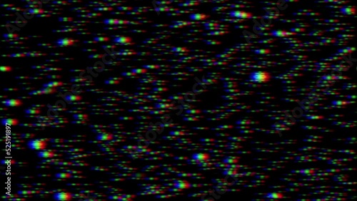 RGB snowfall animation with VHS static. Retro glitch video