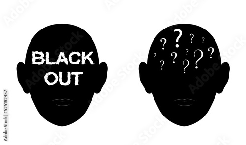 Silhouetten Köpfe mit Text Blackout, und Fragezeichen,
Vektor Illustration isoliert auf weißem Hintergrund

