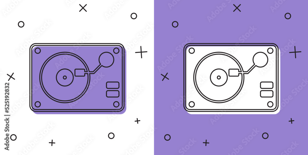 Set Vinyl player with a vinyl disk icon isolated on white and purple background. Vector Set Vinyl player with a vinyl disk icon isolated on white and purple background. Vector