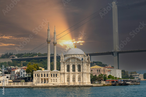 Vászonkép View of Ortaköy Mosque from the Bosphorus in Istanbul