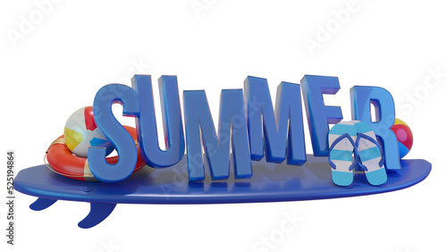 3D Summer Text with Surfboard Element