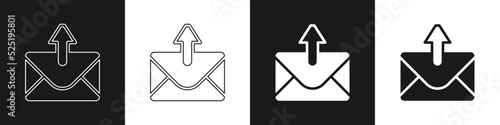 Set Mail and e-mail icon isolated on black and white background. Envelope symbol e-mail. Email message sign. Vector