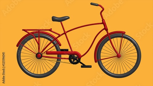 Wallpaper Mural 4K video with 3D animation of an old retro bike on a yellow background. The red metal bicycle rides, the pedals are spinning. Looped animation. Healthy lifestyle Torontodigital.ca