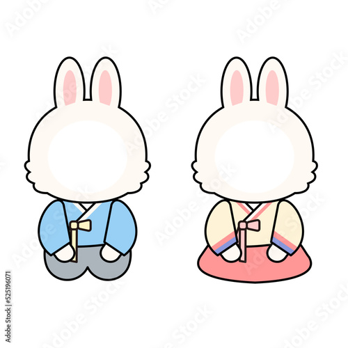남녀 한복을 입은 토끼 캐릭터 얼굴 합성용 일러스트