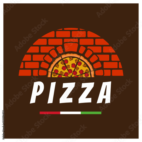 The pizza icon in the stove makes a logo for a pizza business