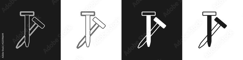 Set Metallic nails icon isolated on black and white background. Vector Set Metallic nails icon isolated on black and white background. Vector