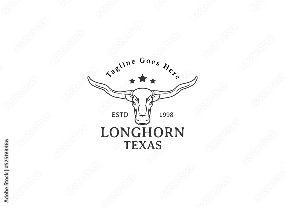 Texas Longhorn, Country Western Bull Cattle Vintage Label Logo Design