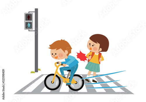 危険運転　横断歩道を走る自転車のイラスト