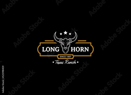 Texas Longhorn, Country Western Bull Cattle Vintage Label Logo Design photo