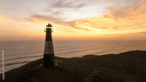 Lighthouse at sunset in Lambayeque, Peru.