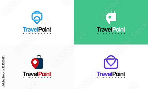 Set of Travel Point Logo designs concept with suitcase symbol icon vector
