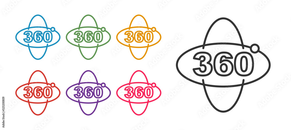 Set line 360 degree view icon isolated on white background. Virtual reality. Angle 360 degree camera. Panorama photo. Set icons colorful. Vector Set line 360 degree view icon isolated on white background. Virtual reality. Angle 360 degree camera. Panorama photo. Set icons colorful. Vector