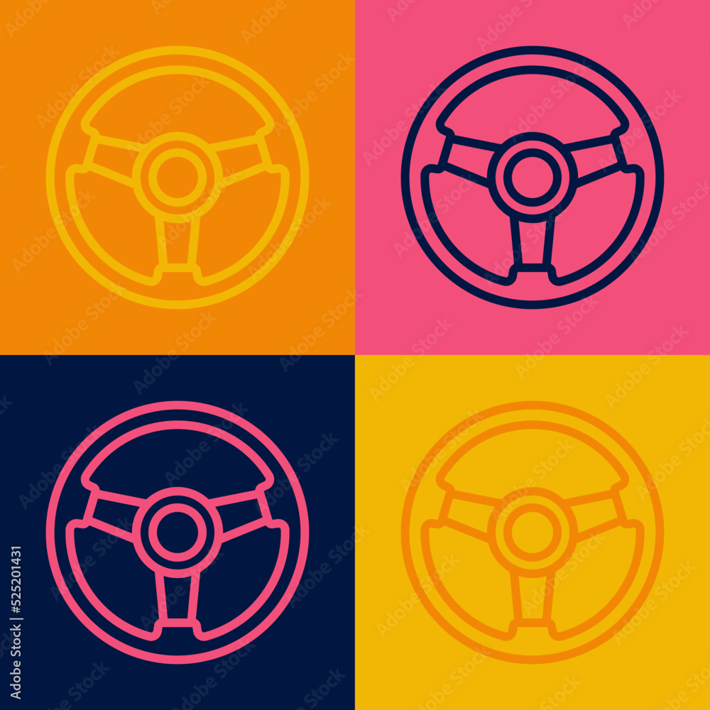 Pop art line Racing simulator cockpit icon isolated on color background. Gaming accessory. Gadget for driving simulation game. Vector Pop art line Racing simulator cockpit icon isolated on color background. Gaming accessory. Gadget for driving simulation game. Vector