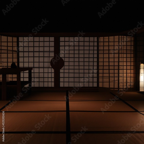 Japanese Style Tatami Room at Night