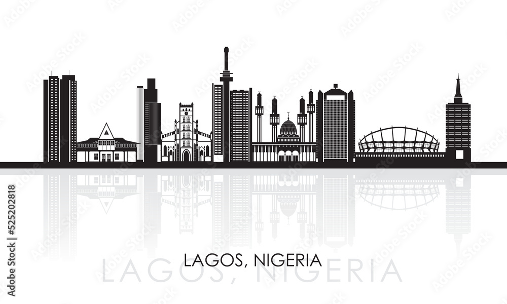 Silhouette Skyline panorama of city of Lagos, Nigeria - vector illustration