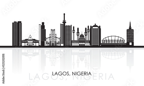 Silhouette Skyline panorama of city of Lagos, Nigeria - vector illustration photo