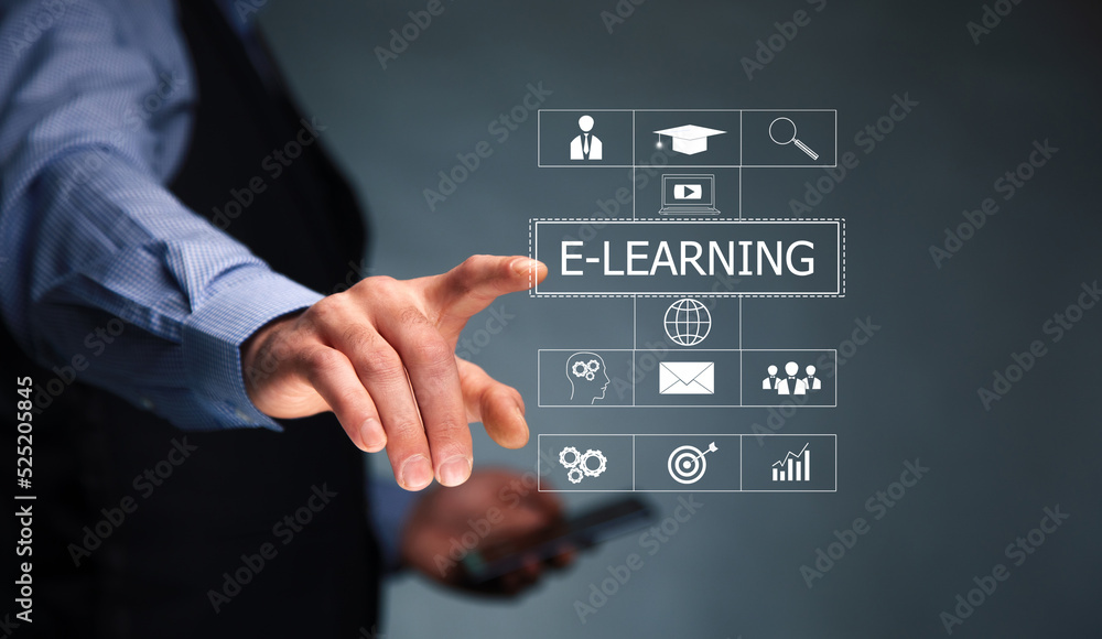 E-Learning concept with person holding a smartphone E-Learning concept with person holding a smartphone