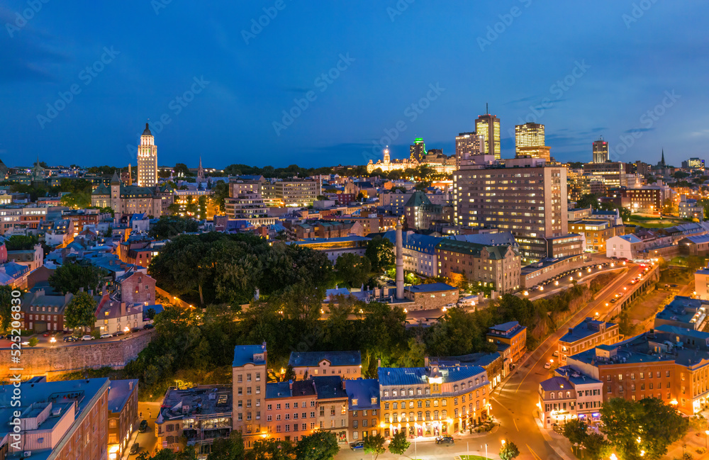 Fototapeta premium Quebec City at blue hour, aerial view