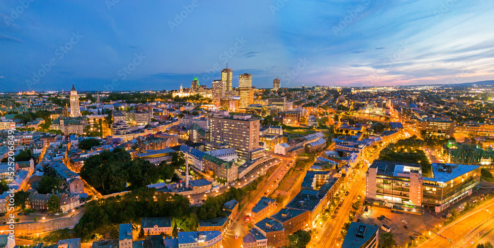 Quebec City at blue hour, aerial view