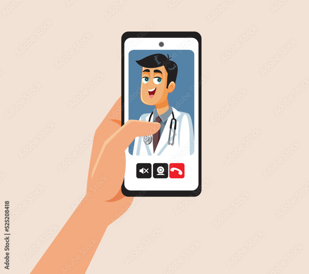 Online Virtual Medical Consultation Vector Cartoon illustration. Patient calling a medical doctor for immediate health advice 
