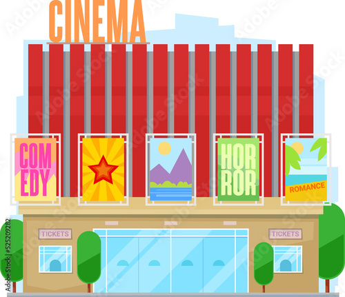 Cinema urban building, movie theater facade icon photo