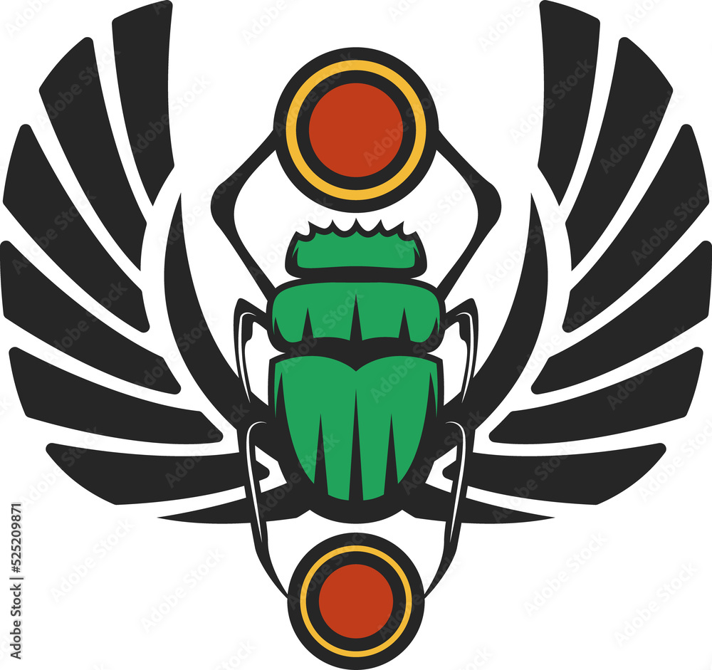 Egyptian scarab isolated winged beetle with sun Egyptian scarab isolated winged beetle with sun