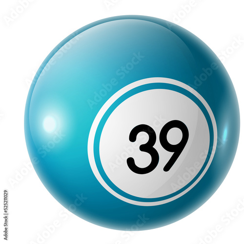 Bingo ball with 39 number isolated lucky sphere