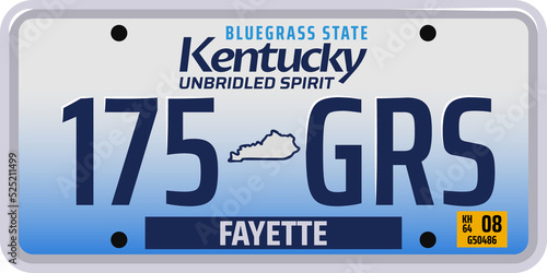Number plate of Kentucky state isolated car number