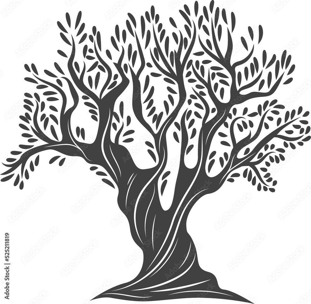Tree with green leaves, olives harvest symbol Tree with green leaves, olives harvest symbol