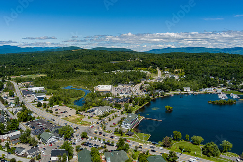 Aerial of the Town of Meredith and Lake Winnipesaukee in Belknap County, New Hampshire.