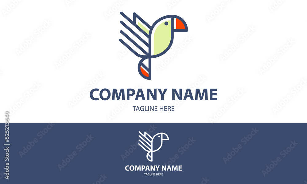 Colorful Simple Bird Parrot Line Art Logo Design Colorful Simple Bird Parrot Line Art Logo Design