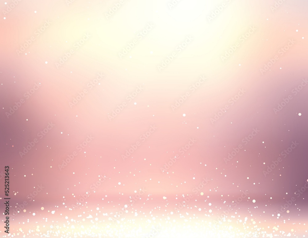 Subtle shimmering sparks are scattered on the floor in an empty room light rosy color. Delicate background 3d.