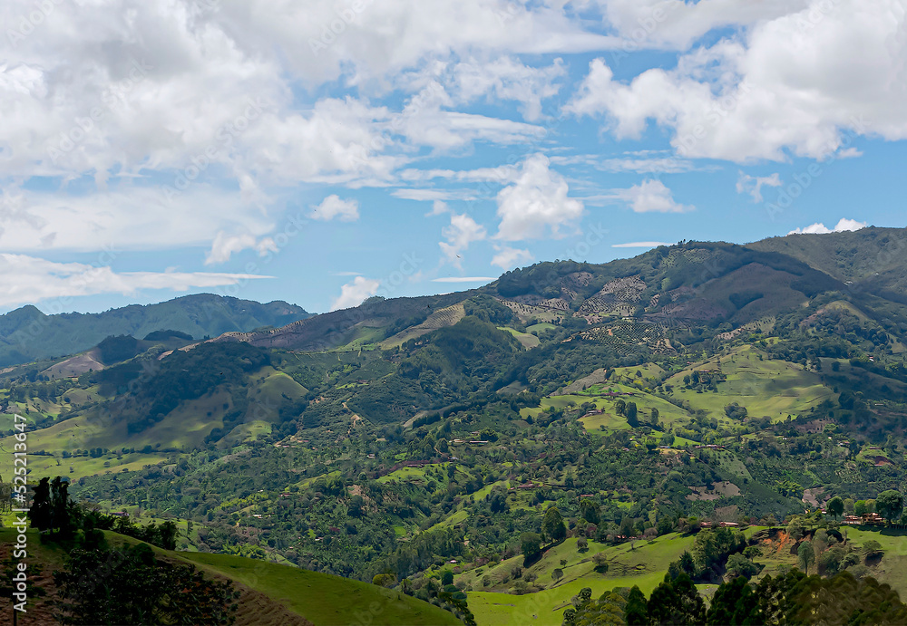 View of the beautiful mountainous landscape of Santander, Colombia.