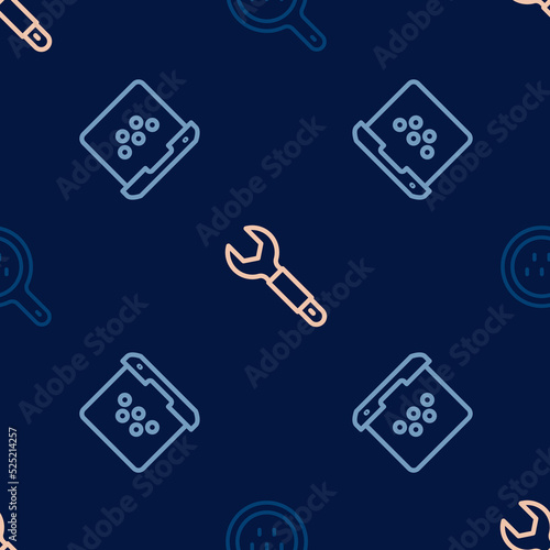 Set line Search taxi, Taxi mobile app and Wrench spanner on seamless pattern. Vector