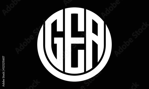GEA shield in circle logo design vector template. letter mark, wordmark, monogram symbol on white background.