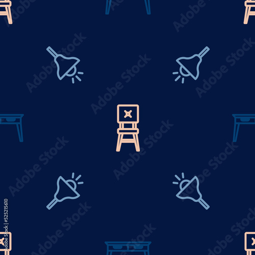 Set line Office desk  Lamp hanging and Chair on seamless pattern. Vector