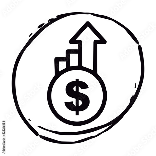 Imagen vectorial de una moneda con una escala en subida representando ganancias