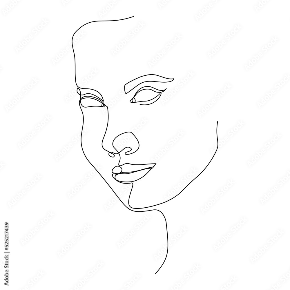one line stroke drawn in minimalist beauty face and head