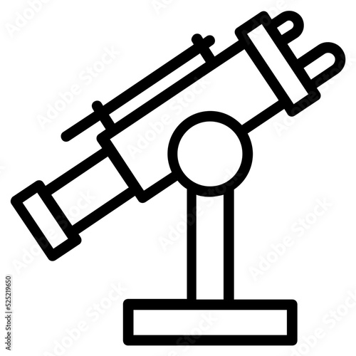 A telescope icon in outline design, astrophysics vector 