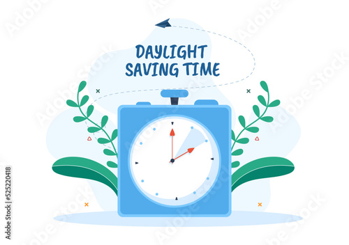 Daylight Savings Time Hand Drawn Flat Cartoon Illustration with Alarm Clock or Calendar from Summer to Spring Forward Design