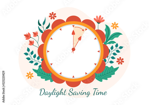 Daylight Savings Time Hand Drawn Flat Cartoon Illustration with Alarm Clock or Calendar from Summer to Spring Forward Design