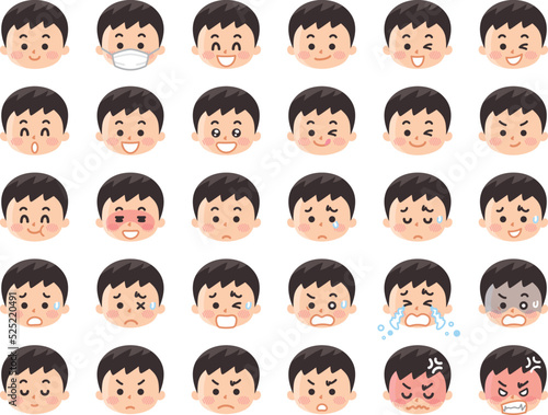 色々な表情の男の子の顔のイラストセット