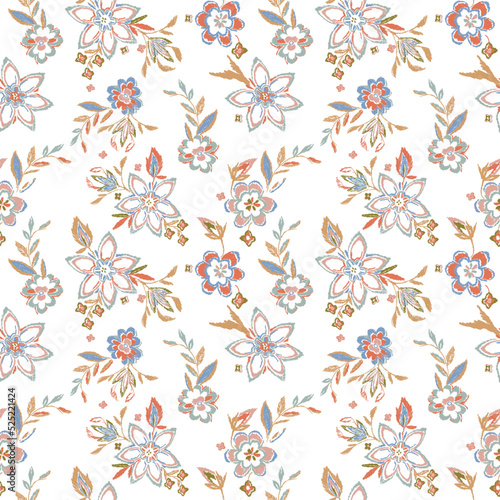 Floral Seamless vector illustration pattern background. Design for use all over textile fabric print wrapping paper and others. Vintage spring flower repeatable print design ready to print graphic © ClothingArtStudio 