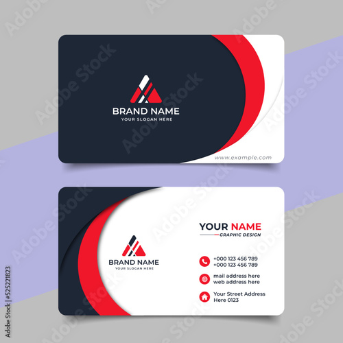 Red modern creative business card and name card horizontal simple clean template vector design