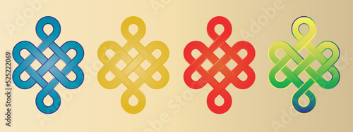 Buryat Mongolian traditional ornament Eternal knot vector illustration set	