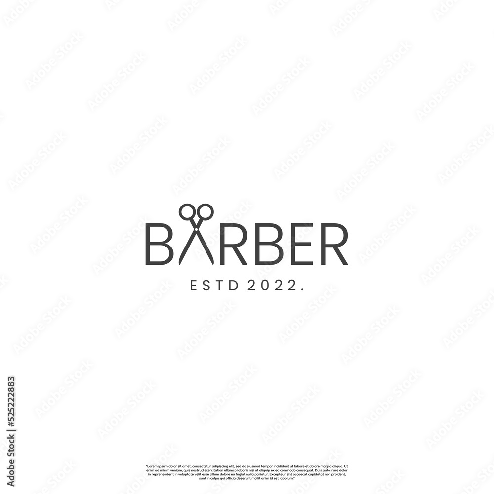 barber word, with scissors icon as letter A barber word, with scissors icon as letter A