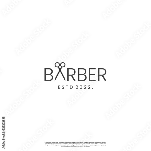 barber word, with scissors icon as letter A